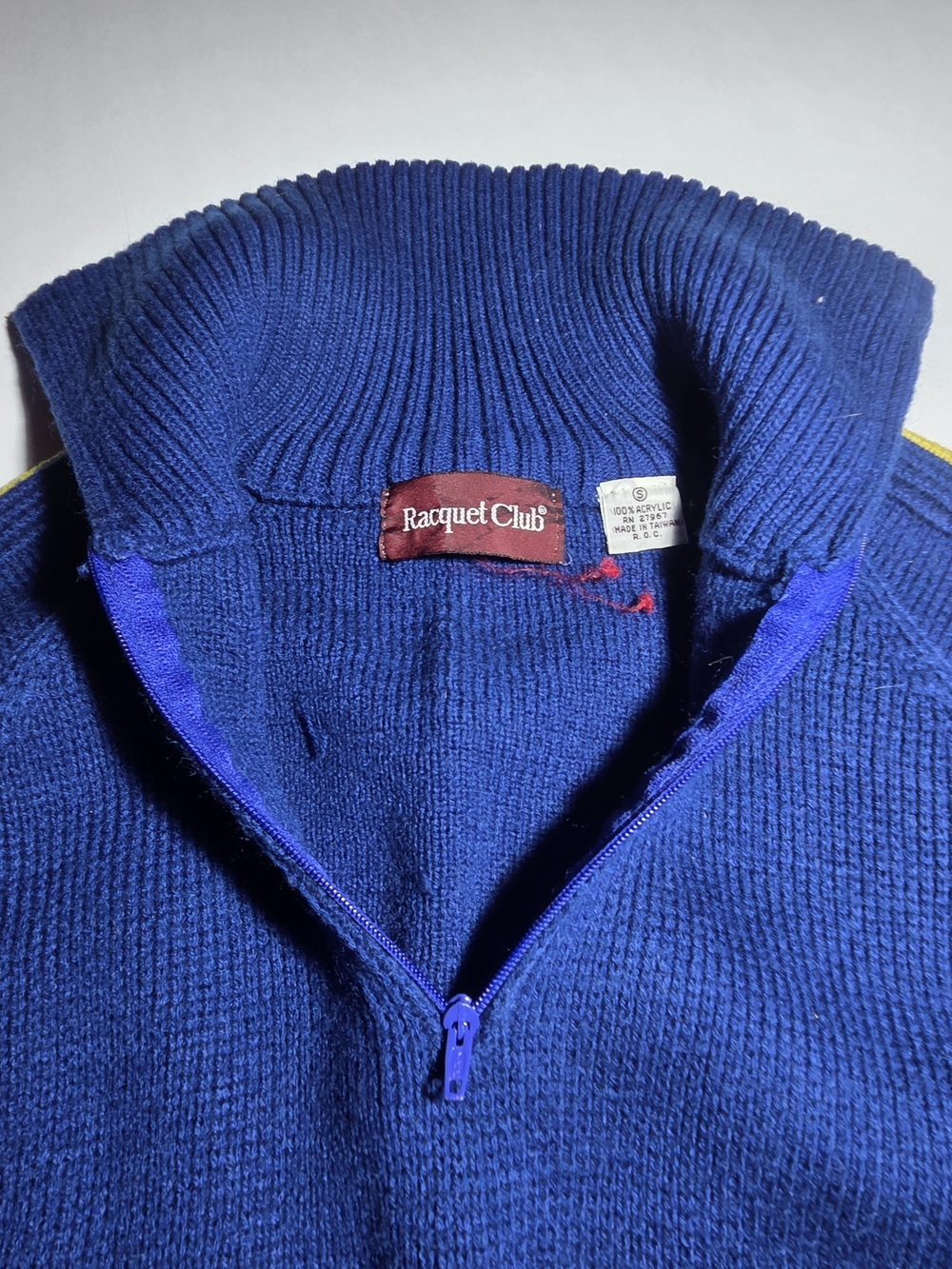 Vintage Racquet Club Quarter Zip Sweater Mens Small Blue Striped Acrylic Retro - Picture 7 of 7